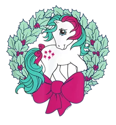 Size: 700x750 | Tagged: safe, derpibooru import, official, gusty, earth pony, pony, bow, christmas, design, female, g1, holiday, image, mare, merchandise, png, shirt design, simple background, solo, transparent background, wreath
