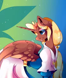 Size: 1080x1274 | Tagged: safe, artist:tessa_key_, derpibooru import, ponified, alicorn, pony, abstract background, alicornified, bedroom eyes, clothes, dress, eyelashes, female, horn, image, jpeg, looking back, makeup, mare, princess zelda, race swap, solo, the legend of zelda, wings