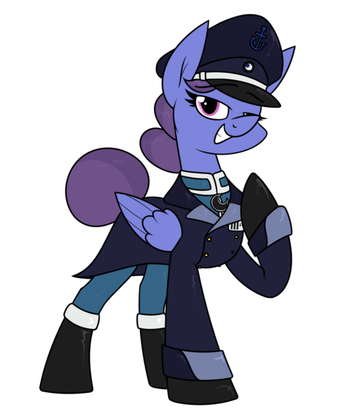 Size: 1127x1335 | Tagged: safe, artist:moonatik, derpibooru import, oc, unnamed oc, unofficial characters only, pegasus, pony, alternate timeline, boots, clothes, female, gloves, hair bun, hat, image, looking at you, mare, military uniform, nightmare takeover timeline, overcoat, peaked cap, pegasus oc, png, shoes, simple background, smiling, smiling at you, solo, tail bun, transparent background, uniform, wings