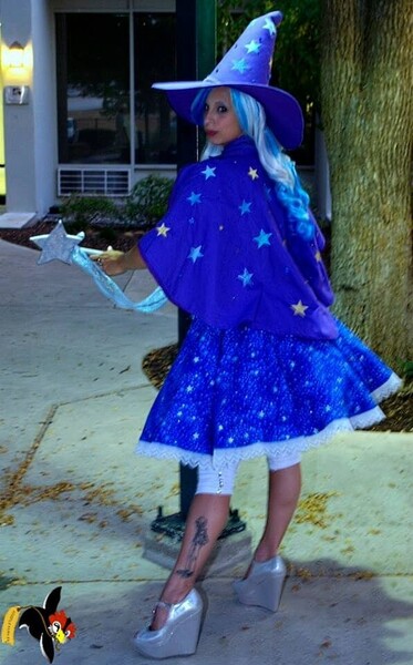 Size: 596x960 | Tagged: safe, artist:eternalukyou, derpibooru import, trixie, human, brony fan fair, brony fan fair 2013, cape, clothes, cosplay, costume, hat, image, irl, irl human, jpeg, magic wand, photo, trixie's cape, trixie's hat