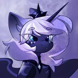 Size: 2048x2048 | Tagged: safe, artist:dodsie, derpibooru import, princess luna, alicorn, pony, :<, :p, abstract background, alternate design, bust, choker, crown, female, image, jewelry, jpeg, mare, portrait, regalia, solo, tongue out