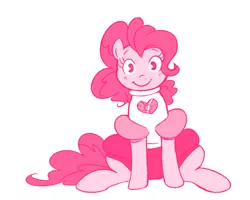 Size: 1102x883 | Tagged: safe, artist:breezietype, derpibooru import, pinkie pie, earth pony, pony, clothes, cosplay, costume, crossover, female, image, looking at you, mare, monochrome, pinel, png, simple background, sitting, smiling, solo, spinel (steven universe), steven universe, white background