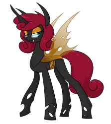 Size: 1627x1828 | Tagged: safe, artist:moonatik, derpibooru import, changeling queen oc, oc, unofficial characters only, changeling, changeling queen, commission, eyeshadow, fangs, female, image, makeup, png, raised hoof, simple background, solo, transparent background, wings