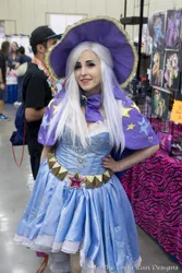 Size: 2497x3745 | Tagged: safe, artist:mieucosplay, derpibooru import, trixie, human, bronycon, bronycon 2017, cape, clothes, cosplay, costume, hand on hip, hat, image, irl, irl human, jpeg, photo, trixie's cape, trixie's hat