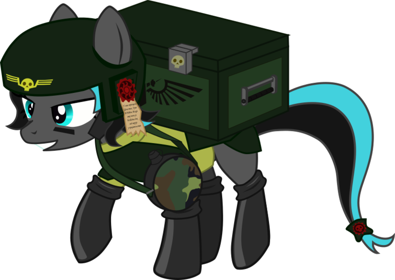 Size: 825x585 | Tagged: safe, artist:cinder vel, derpibooru import, oc, earth pony, pony, boots, canteen, clothes, crossover, female, guardsman, image, imperial guard, mare, png, purity seal, shoes, simple background, transparent background, warhammer (game), warhammer 40k