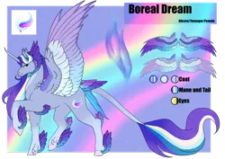 Size: 1920x1358 | Tagged: safe, artist:oneiria-fylakas, derpibooru import, oc, oc:boreal dream, alicorn, pony, female, image, mare, png, reference sheet, solo, tail feathers