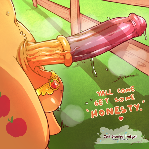 Size: 1200x1200 | Tagged: explicit, artist:cold-blooded-twilight, derpibooru import, applejack, earth pony, pony, balls, belly button, big penis, bipedal, close-up, crown, dialogue, dripping, dripping precum, element of generosity, element of honesty, element of kindness, element of laughter, element of loyalty, element of magic, elements of harmony, fence, futa, futa applejack, g4, heart, honesty, horsecock, image, intersex, inviting, jewelry, medial ring, mottled genitals, musk, musky cock, nudity, penis, png, precum, pubic fluff, regalia, solo, solo focus, solo futa, sweat, up close