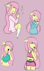 Size: 800x1280 | Tagged: safe, artist:mintymelody, derpibooru import, fluttershy, anthro, coffee, image, png, tattoo, tired