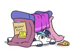 Size: 615x448 | Tagged: safe, artist:jargon scott, derpibooru import, shining armor, pony, unicorn, cute, food, image, lying down, male, no girls allowed, pillow, pillow fort, pizza, png, prone, shining adorable, sign, simple background, solo, sploot, stallion, white background