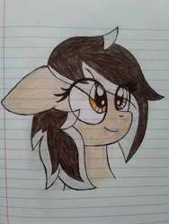 Size: 3120x4160 | Tagged: safe, artist:froyo15sugarblast, derpibooru import, oc, oc:hearty felt, unofficial characters only, pegasus, pony, bust, cute, eye clipping through hair, female, floppy ears, image, irl, jpeg, looking up, mare, not a tomboy, notebook, photo, portrait, solo, traditional art