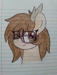 Size: 3120x4160 | Tagged: safe, artist:froyo15sugarblast, derpibooru import, oc, oc:cinnamon tree, ponified, unofficial characters only, deer, deer pony, original species, pony, antlers, bust, eye clipping through hair, female, glasses, image, irl, jpeg, looking away, notebook, photo, ponysona, portrait, solo, traditional art