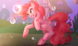 Size: 4000x2400 | Tagged: safe, artist:jesusy, derpibooru import, pinkie pie, earth pony, pony, bubble, female, high res, image, jpeg, mare, ponyville, rearing, solo