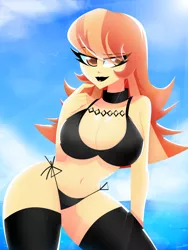 Size: 2448x3264 | Tagged: suggestive, artist:xan-gelx, derpibooru import, aunt holiday, equestria girls, breasts, busty aunt holiday, choker, clothes, image, jpeg, looking at you, socks, stockings, swimsuit, thigh highs