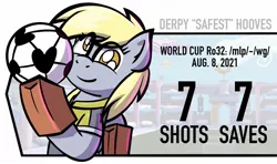 Size: 1024x606 | Tagged: safe, artist:ashtoneer, derpibooru import, derpy hooves, pegasus, pony, 4chan cup, clothes, female, football, image, jpeg, mare, paper bag, safest hooves, solo, sports, uniform