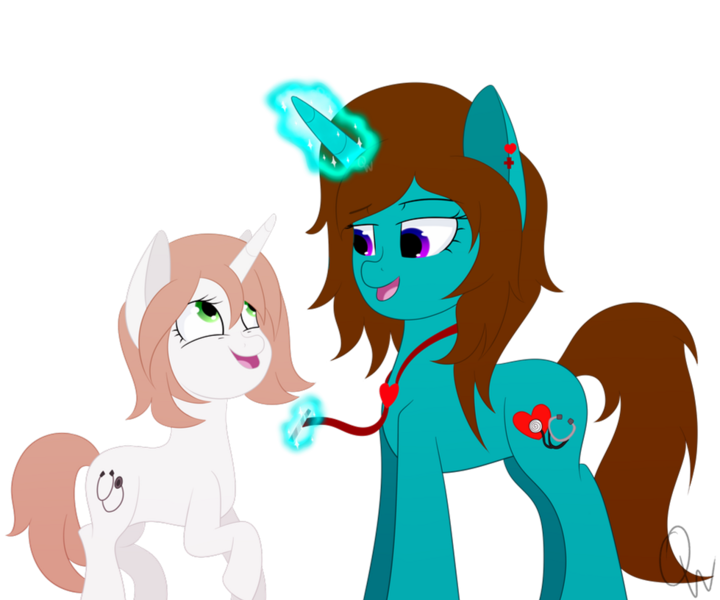 Size: 979x816 | Tagged: safe, artist:queenwildfire2k18, derpibooru import, oc, oc:healing touch, oc:nurse hypno heart, pony, unicorn, image, png, stethoscope