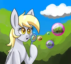 Size: 1550x1400 | Tagged: safe, artist:zachc, derpibooru import, derpy hooves, pegasus, pony, blowing bubbles, bubble, image, png, solo