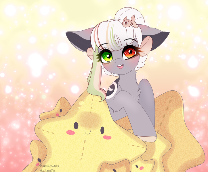 Size: 4269x3541 | Tagged: safe, artist:2pandita, derpibooru import, oc, earth pony, pony, chibi, female, heterochromia, image, mare, plushie, png, solo, star plushie, stars