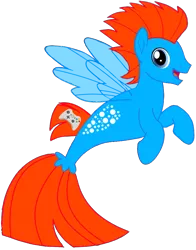 Size: 702x897 | Tagged: safe, artist:ponygamer2020, derpibooru import, oc, oc:alex, unofficial characters only, pegasus, pony, seapony (g4), base used, blue eyes, dorsal fin, fin wings, fish tail, image, looking at you, male, open mouth, open smile, png, red mane, seaponified, simple background, smiling, solo, species swap, stallion, tail, transparent background, wings