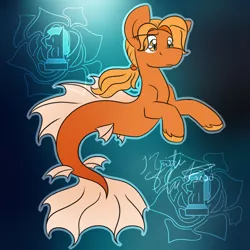 Size: 1024x1024 | Tagged: safe, artist:rosexknight, derpibooru import, edit, oc, unofficial characters only, earth pony, merpony, pony, seapony (g4), commission, dorsal fin, female, fins, fish tail, flowing tail, green background, image, jpeg, logo, logo edit, orange eyes, seaponified, signature, simple background, smiling, solo, species swap, tail