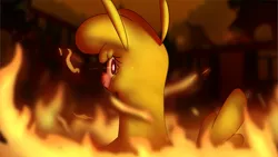 Size: 2600x1462 | Tagged: safe, artist:hitsuji, artist:mane6, derpibooru import, alpaca, them's fightin' herds, community related, fire, image, looking at you, paprika (tfh), png, solo