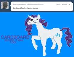 Size: 646x500 | Tagged: safe, artist:askpinkiepieandfriends, derpibooru import, rarity, pony, unicorn, ask, blue background, female, glasses, hipster, image, mare, png, simple background, solo, tumblr