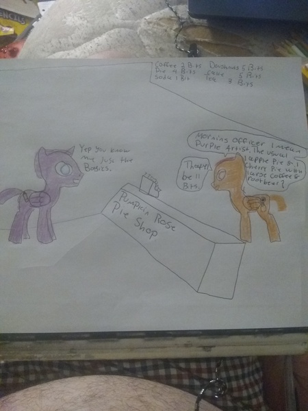 Size: 2448x3264 | Tagged: safe, artist:iloveponies, derpibooru import, oc, oc:purple artist, alicorn, pegasus, alicorn oc, dialogue, horn, image, jpeg, ordering, pegasus oc, photo, store, talking, wings