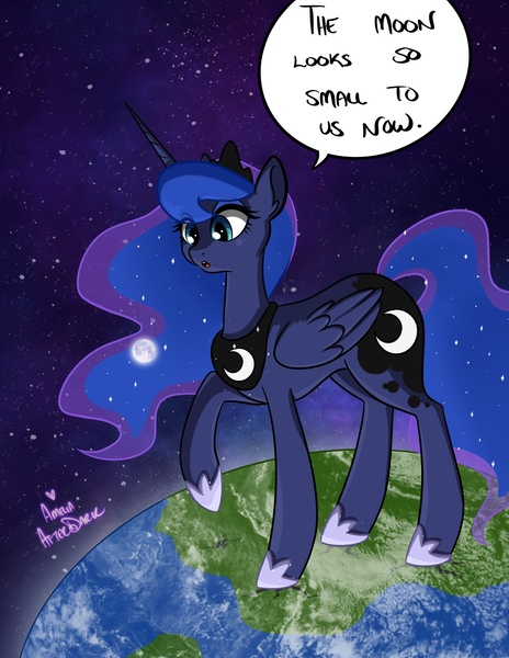 Size: 2550x3300 | Tagged: safe, artist:ameliacostanza, derpibooru import, princess luna, alicorn, pony, commission, female, giant pony, giantess, image, jpeg, macro, open mouth, speech bubble