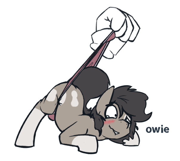Size: 604x542 | Tagged: questionable, artist:triplesevens, derpibooru import, oc, oc:longfolia, unofficial characters only, earth pony, pony, blushing, clothes, coat markings, crotch bulge, dialogue, disembodied hand, earth pony oc, face down ass up, gay, hand, image, male, master hand, panties, png, simple background, solo, solo male, stallion, text, transparent background, underwear, wedgie