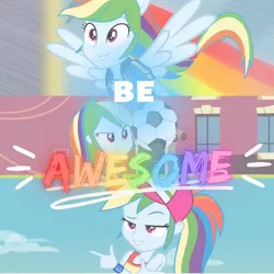 Size: 600x600 | Tagged: safe, derpibooru import, edit, edited screencap, editor:dashie.friends, screencap, rainbow dash, equestria girls, equestria girls (movie), equestria girls series, run to break free, spring breakdown, spoiler:eqg series (season 2), clothes, cutie mark, cutie mark on clothes, female, football, geode of super speed, hoodie, image, jewelry, jpeg, magical geodes, necklace, ponied up, smiling, solo, sports, spread wings, wings