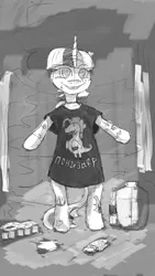Size: 720x1280 | Tagged: safe, artist:halfaman, derpibooru import, twilight sparkle, anthro, clothes, cyrillic, grayscale, image, meme, monochrome, oversized clothes, oversized shirt, png, russian, shirt, sketch, solo, tattoo, t-shirt
