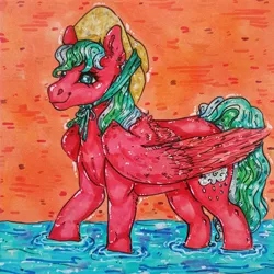 Size: 1280x1280 | Tagged: safe, artist:skior, derpibooru import, oc, pegasus, pony, female, g1, hat, image, jpeg, mare, solo, traditional art