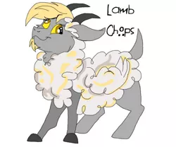 Size: 600x500 | Tagged: safe, artist:zee-stitch, derpibooru import, oc, oc:lamb chops, unofficial characters only, derp, goat horns, image, interspecies offspring, jpeg, offspring, parent:derpy hooves, parent:discord, parents:derpcord, simple background, solo, white background, wings