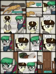 Size: 1750x2333 | Tagged: safe, artist:99999999000, derpibooru import, oc, oc:cwe, oc:li anna, unofficial characters only, iguana, lizard, pegasus, pony, comic:visit, blood, clothes, comic, female, glasses, image, male, png