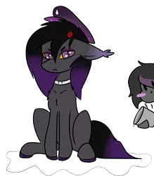 Size: 2488x2840 | Tagged: safe, artist:mimicryfluffoarts, derpibooru import, part of a set, oc, oc:mimicry, oc:zenaris blackmour, unofficial characters only, bat pony, pony, angry, bat pony oc, bat wings, blushing, bucket, chibi, collar, dyed mane, dyed tail, female, fluffy, frown, hat, image, male, mare, milk, mimicry's silly doodles, png, puddle, shiftling, smiling, stallion, wet, wet mane, wings, zenaris is a stinky bat