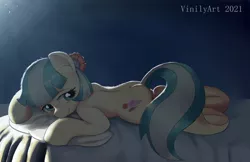 Size: 990x643 | Tagged: safe, artist:vinilyart, derpibooru import, coco pommel, earth pony, pony, bed, cocobetes, cute, image, png