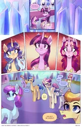 Size: 2301x3549 | Tagged: safe, artist:darlyjay, derpibooru import, princess cadance, twilight sparkle, twilight sparkle (alicorn), oc, oc:atlas, oc:sterling sentry, alicorn, dragon, pony, comic:save the harmony, image, offspring, parent:flash sentry, parent:twilight sparkle, parents:flashlight, png