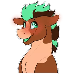 Size: 512x512 | Tagged: safe, artist:sursiq, derpibooru import, oc, oc:sagebrush, unofficial characters only, earth pony, pony, blush sticker, blushing, coat markings, earth pony oc, eyebrows, eyebrows visible through hair, floppy ears, green eyes, green tongue, image, looking up, male, multicolored hair, multicolored mane, open mouth, paint, pinto, png, shiny eyes, solo, sticker, telegram sticker, transgender