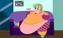 Size: 16507x10021 | Tagged: suggestive, artist:deathsoul 66, derpibooru import, lemon zest, equestria girls, equestria girls series, bbw, belly, belly button, big belly, big breasts, breasts, canterlot mall, chubby, chubby cheeks, couch, crystal prep, double chin, fat, fat boobs, fat edit, female, food, hot dog, huge belly, hungry, image, impossibly large belly, lemon large, meat, morbidly obese, obese, png, sausage, solo, ssbbw, weight gain