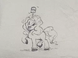 Size: 2048x1536 | Tagged: safe, artist:mellodillo, derpibooru import, izzy moonbow, pony, unicorn, beans, can of beans, female, food, g5, grayscale, horn, horn impalement, image, jpeg, mare, monochrome, pencil drawing, solo, traditional art, unshorn fetlocks