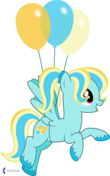 Size: 4000x6343 | Tagged: safe, alternate version, artist:parclytaxel, derpibooru import, oc, oc:blazey blue, unofficial characters only, pegasus, pony, .svg available, absurd resolution, balloon, female, flying, hairband, image, mare, monthly reward, pigtails, png, raised hoof, simple background, smiling, solo, transparent background, twintails, unshorn fetlocks, vector
