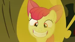 Size: 1920x1080 | Tagged: safe, derpibooru import, screencap, apple bloom, earth pony, pony, season 2, the cutie pox, adorabloom, applebetes, apple bloom's bow, bow, cute, female, filly, grin, hair bow, image, png, reflection, smiling, solo