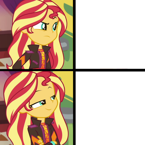 Size: 1300x1300 | Tagged: safe, derpibooru import, sunset shimmer, equestria girls, equestria girls series, sunset's backstage pass!, spoiler:eqg series (season 2), exploitable meme, hotline bling, image, meme, music festival outfit, png, smugset shimmer, sunset shimmer is not amused, template, unamused