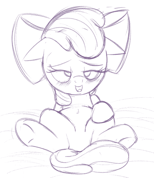 Size: 1316x1520 | Tagged: suggestive, artist:dtcx97, derpibooru import, edit, apple bloom, earth pony, pony, female, filly, image, monochrome, png, sketch, solo