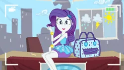 Size: 3410x1920 | Tagged: safe, derpibooru import, screencap, rarity, best trends forever, equestria girls, equestria girls series, bracelet, camera shot, clothes, cute, cutie mark, cutie mark on clothes, female, hairpin, image, jewelry, jpeg, looking at you, open mouth, raribetes, rarity peplum dress, smiling, smiling at you, solo