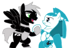 Size: 1142x770 | Tagged: safe, artist:katnekobase, artist:kayman13, derpibooru import, ponified, pegasus, pony, robot, robot pony, base used, crossover, danny phantom, female, holding hooves, image, jenny wakeman, looking at each other, male, mare, my life as a teenage robot, png, simple background, stallion, transparent background