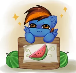 Size: 1856x1807 | Tagged: safe, artist:megabait, derpibooru import, oc, pegasus, pony, box, cute, food, image, picture, png, stars, watermelon, watermelon piece