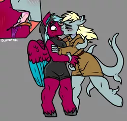 Size: 1914x1815 | Tagged: suggestive, artist:sexygoatgod, derpibooru import, oc, oc:razzmatazz gleam, anthro, hybrid, pegasus, pony, female/female, french kiss, image, kissing, oc x oc, png, shipping