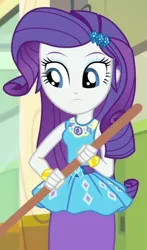 Size: 723x1233 | Tagged: safe, derpibooru import, screencap, rarity, best trends forever, equestria girls, equestria girls series, belt buckle, best trends forever: pinkie pie, bracelet, broom, cropped, eyeshadow, geode of shielding, gold, hairpin, image, jewelry, jpeg, magical geodes, makeup, pencil skirt, pendant, rarity peplum dress, sleeveless, solo