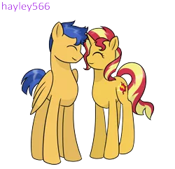 Size: 1575x1517 | Tagged: safe, artist:hayley566, derpibooru import, flash sentry, sunset shimmer, pegasus, pony, unicorn, female, flashimmer, image, male, mare, png, shipping, stallion, straight