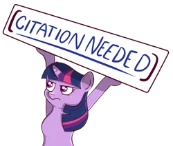 Size: 2222x1888 | Tagged: safe, artist:xchan, banned from derpibooru, edit, twibooru exclusive, unauthorized edit, twilight sparkle, pony, unicorn, bipedal, citation needed, frown, image, png, reaction image, sign, simple background, solo, transparent background, unicorn twilight, wikipedia, wingless, wingless edit, xkcd